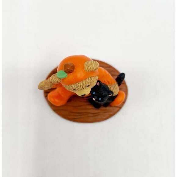 Vintage Russ Lil Haunters Teddy Bear Pumpkin Black Cat Halloween Figurine 2.75" - Picture 5 of 7